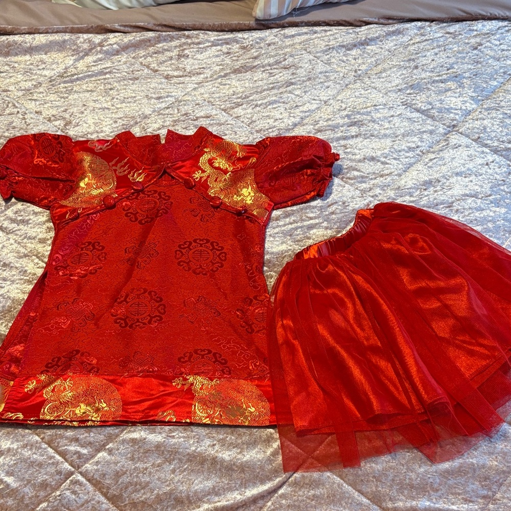 Red and Gold Traditional Dress Set